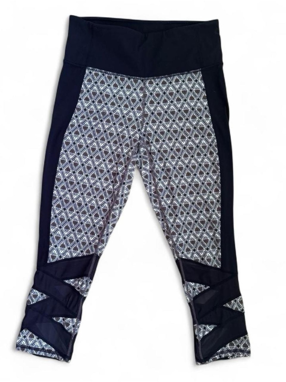 Athleta | Geometric Print Leggings | Navy/White | Mesh Ankle Detail | Size M 🖤